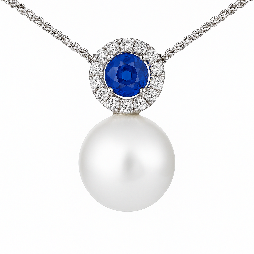 14K White Gold South Sea Pearl Pendant, 12-13mm, 0.36ct