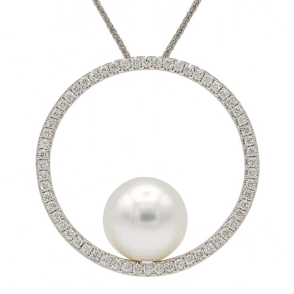18K White Gold South Sea Pearl Pendant, 13-14mm, 1.04ct