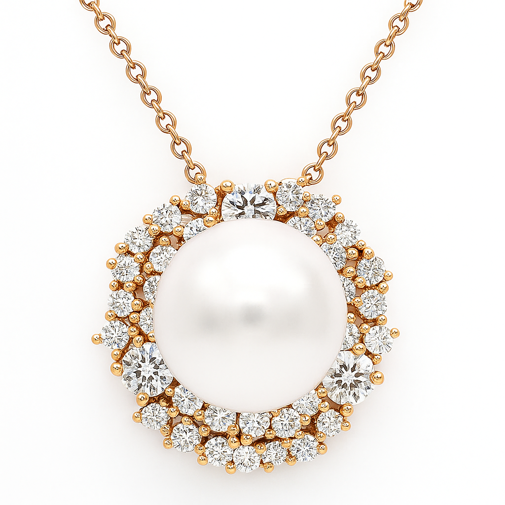 18K Rose Gold South Sea Pearl Pendant, 11-12mm, 0.82ct