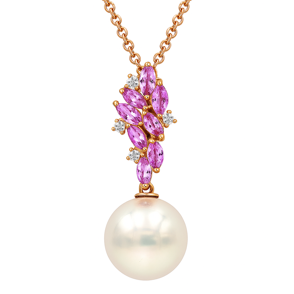 18K Rose Gold Freshwater Pearl Pendant, 12-13mm, 1.1ct