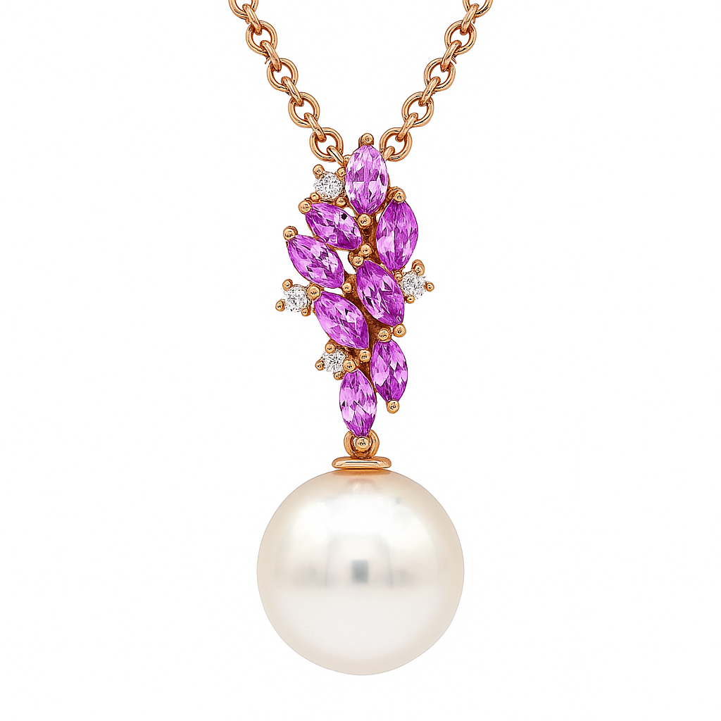 18K Rose Gold South Sea Pearl Pendant, 12-13mm, 1.1ct