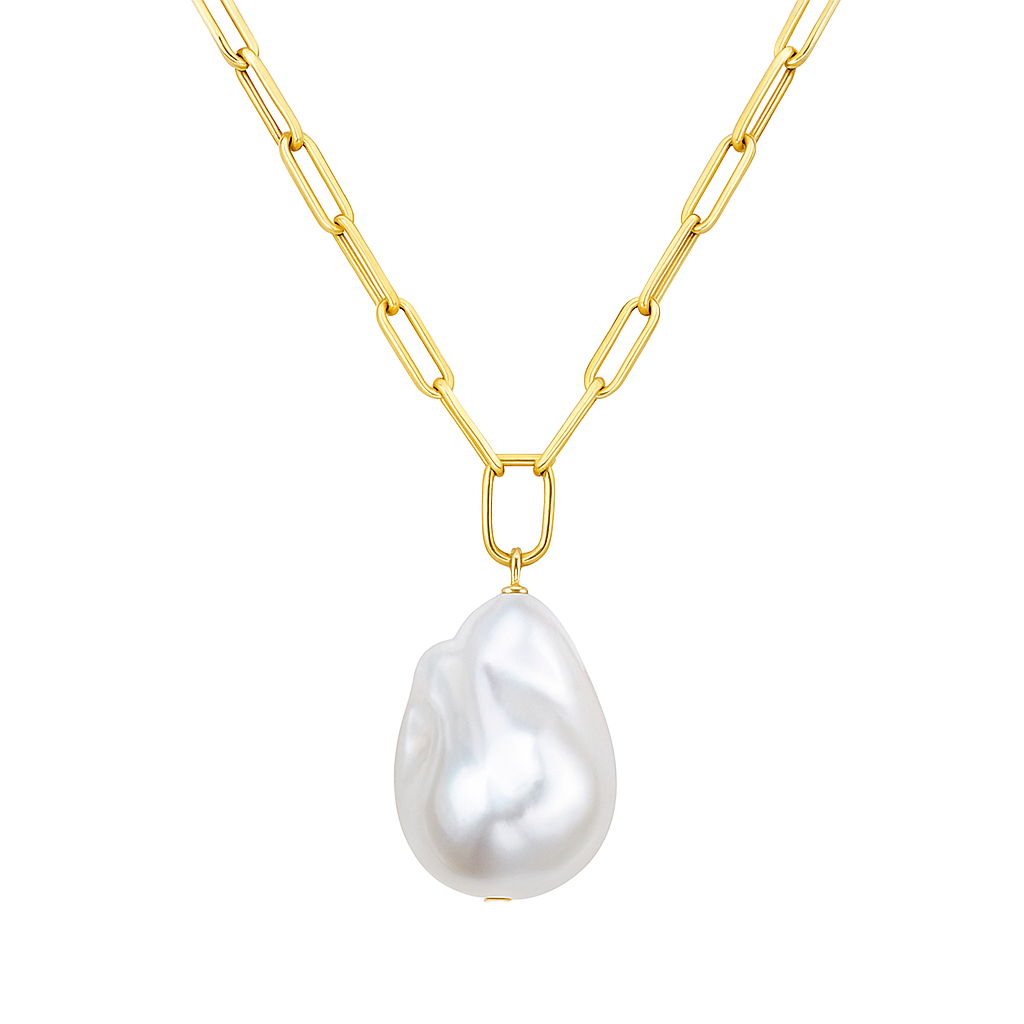 14K Yellow Gold Freshwater Pearl Pendant Necklace, 15mm