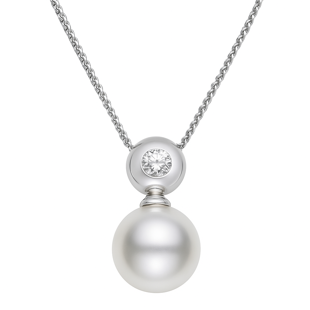 18K White Gold South Sea Pearl Pendant, 11-12mm, 0.12ct