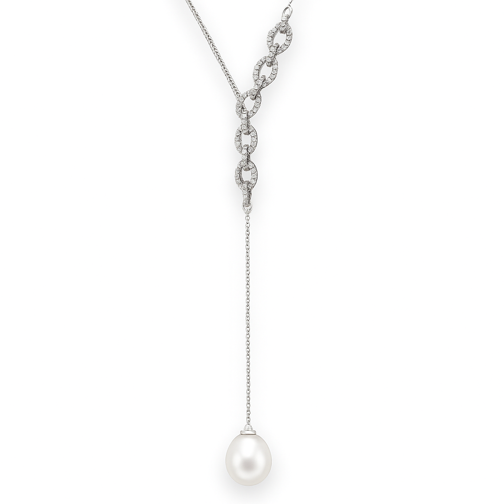 14K White Gold South Sea Pearl Necklace, 10-11mm, 0.55ct