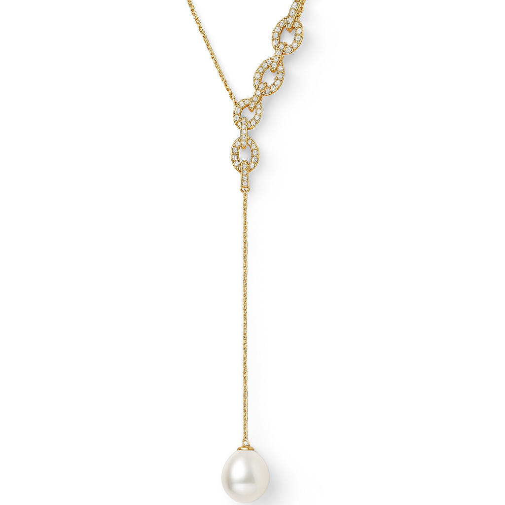 14K Yellow Gold South Sea Pearl Necklace, 10-11mm, 0.55ct