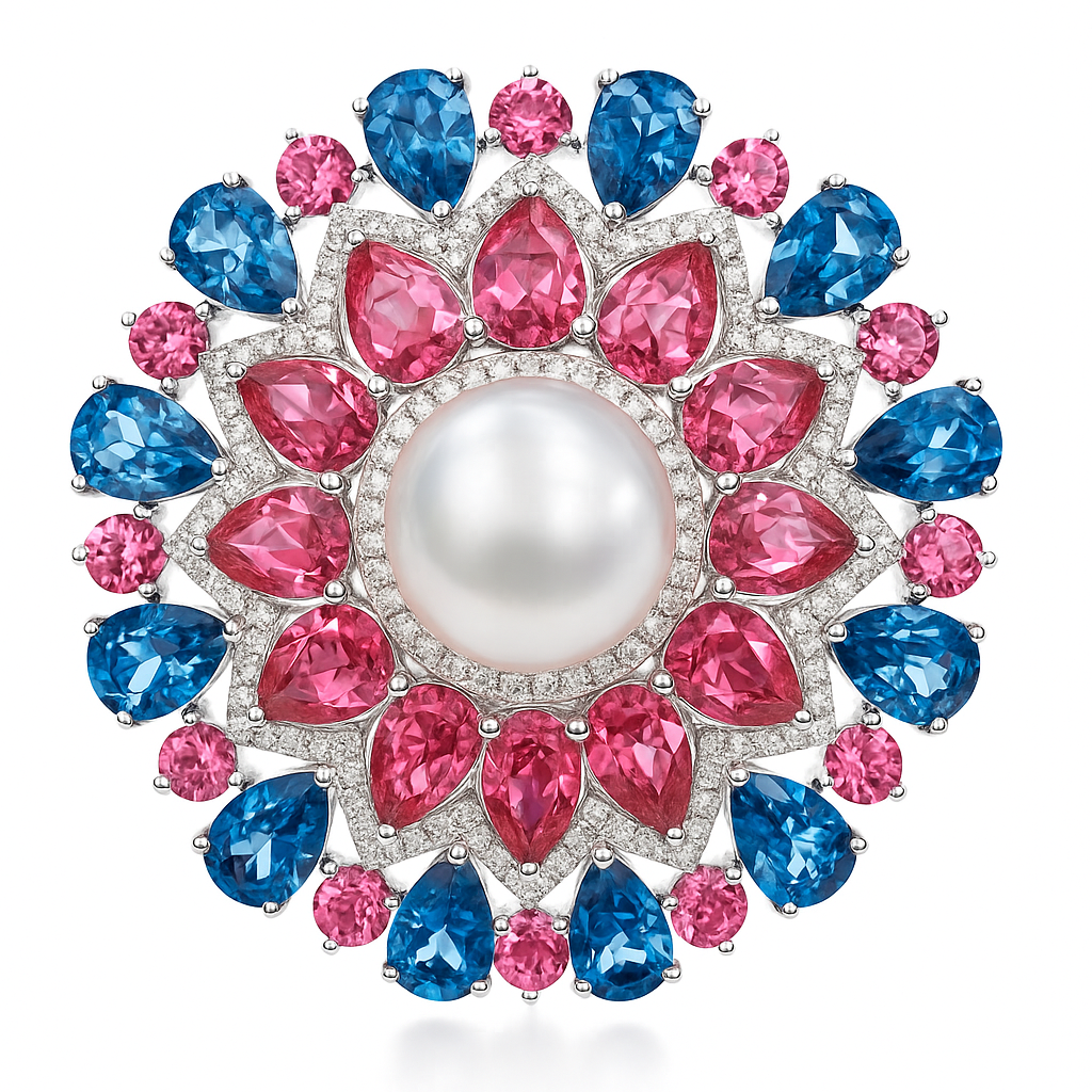 18K White Gold White South Sea Pearl Brooch, 12-13mm, 1.15ct