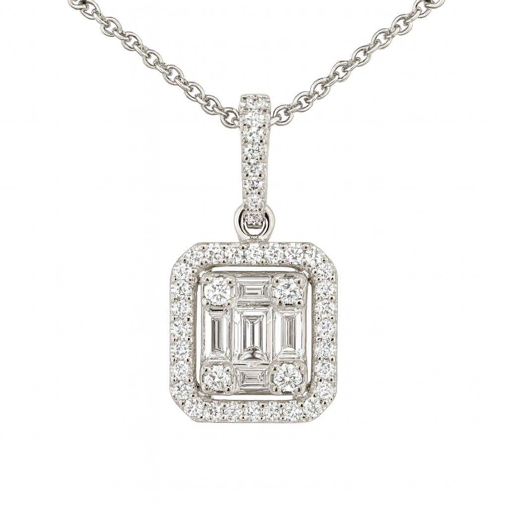 18K White Gold Diamond Baguette Illusion Pendant, 0.49ct