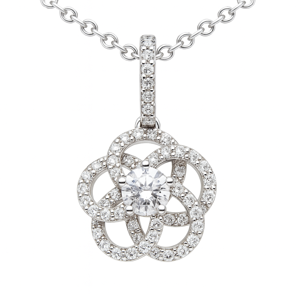 18K White Gold Diamond Flower Pendant, 0.43ct