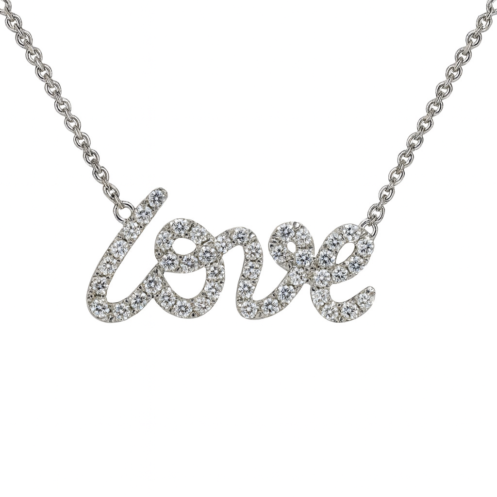 18K White Gold Diamond Love Pendant, 0.3ct