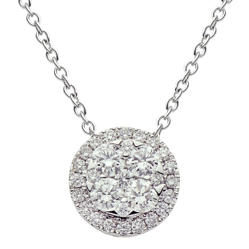 14K White Gold Sliding Round Cluster Pendant, 0.74ct