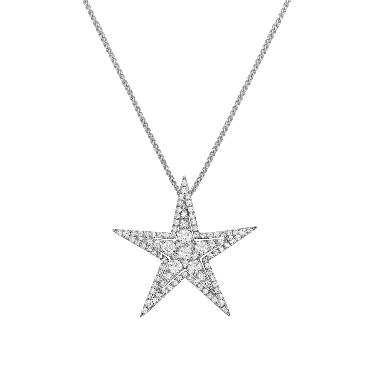 18K White Gold Diamond Star Pendant, 0.87ct