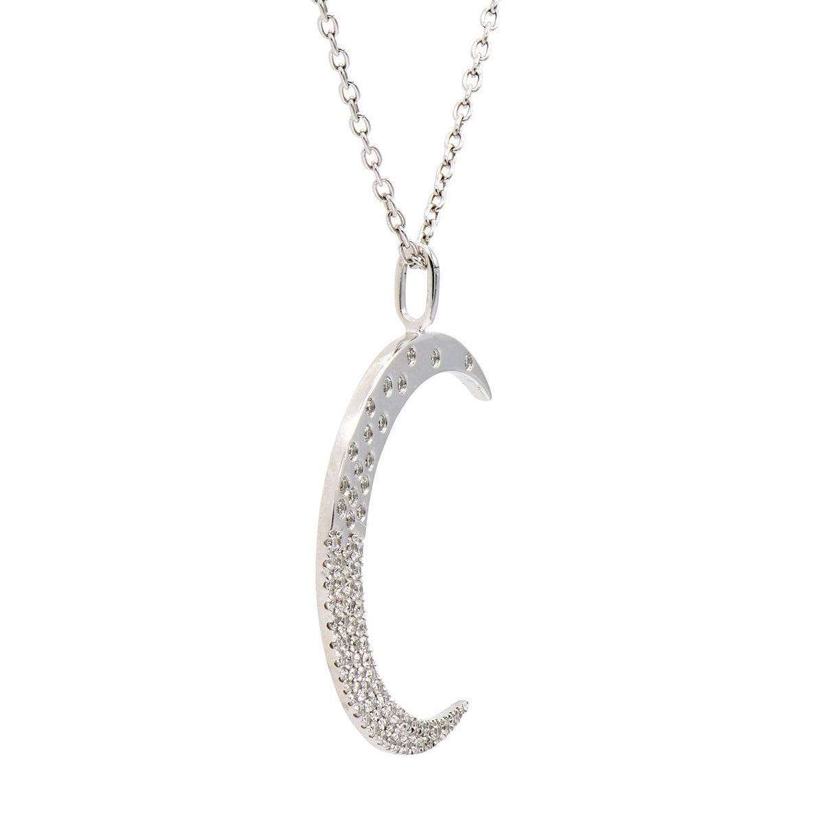 18K White Gold Diamond Crescent Moon Pendant, 0.23ct