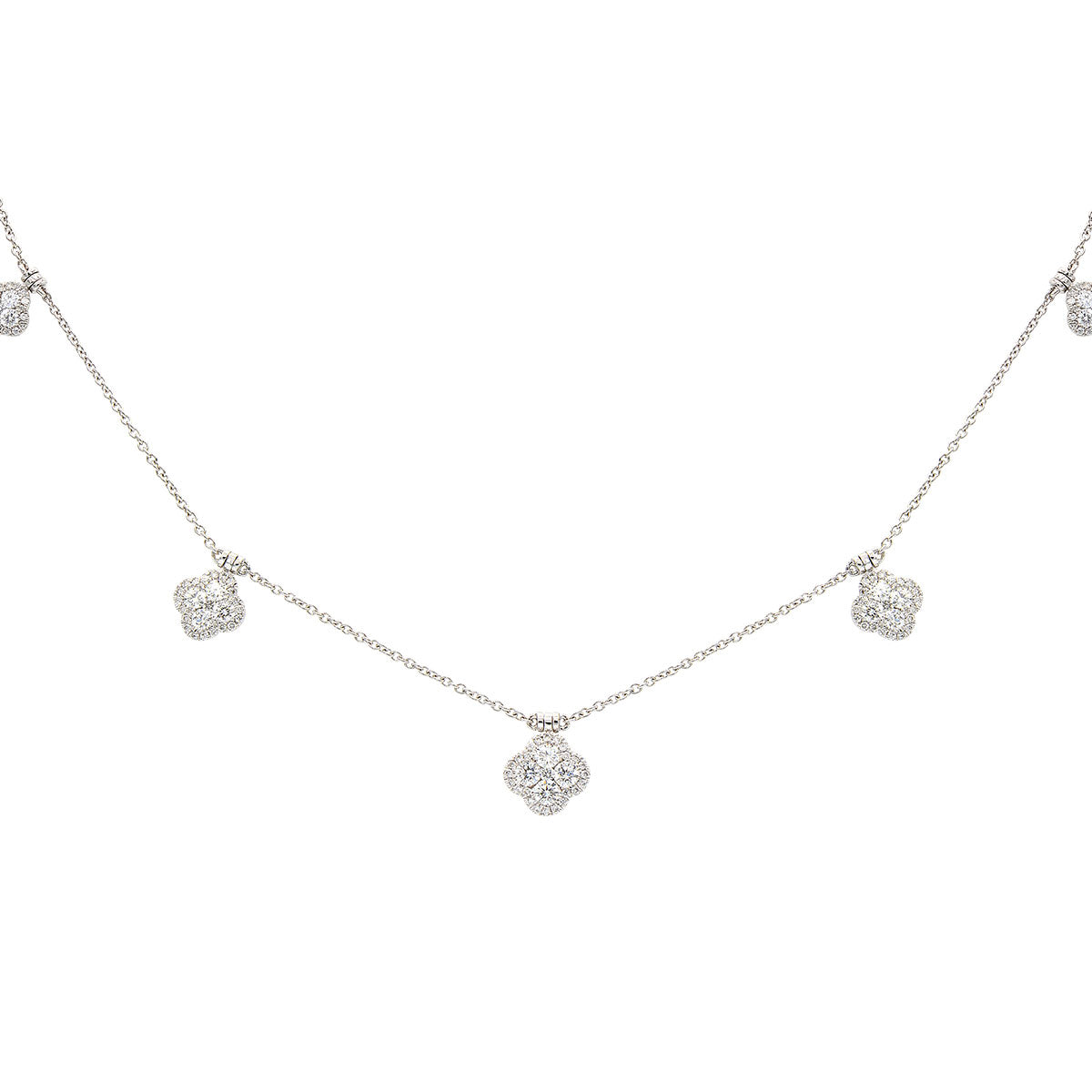 14K White Gold Connect Five Clover Necklace, 1.07ct