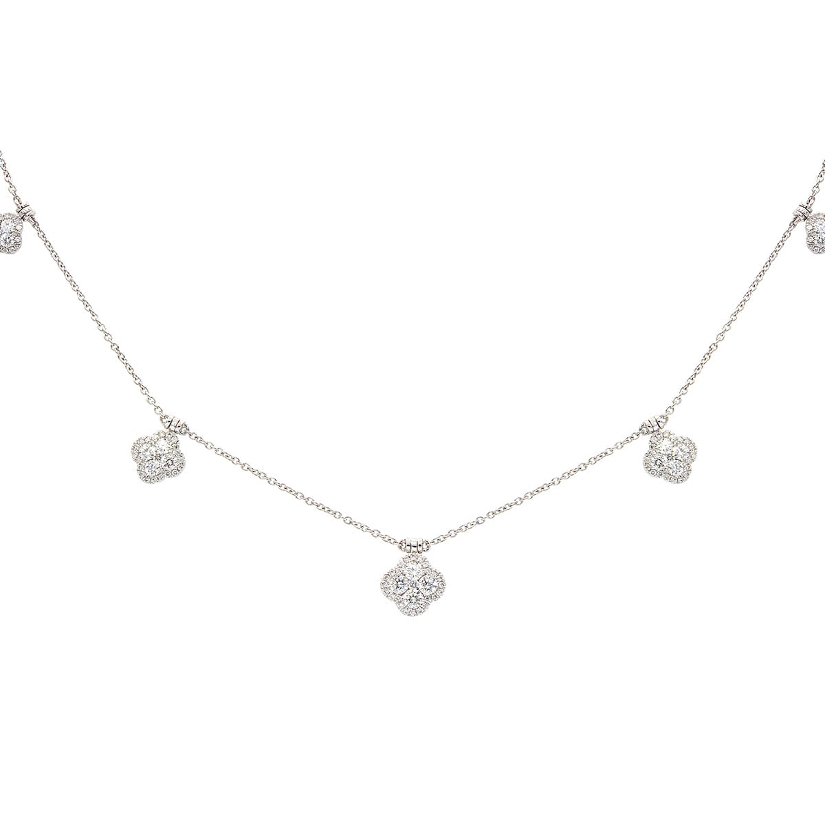 14K White Gold Connect Five Clover Necklace, 1.07ct