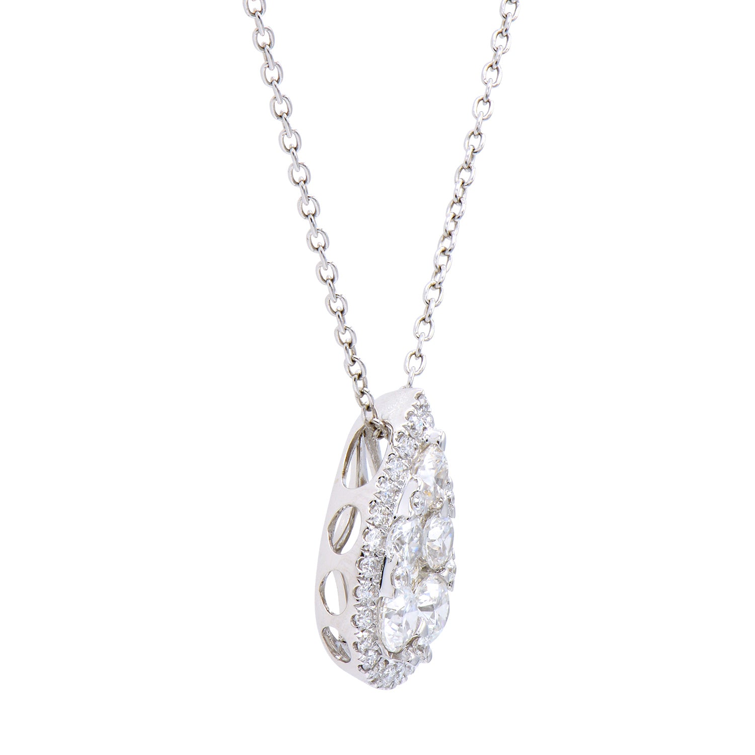14K White Gold Pear Cluster Pendant, 1.16ct