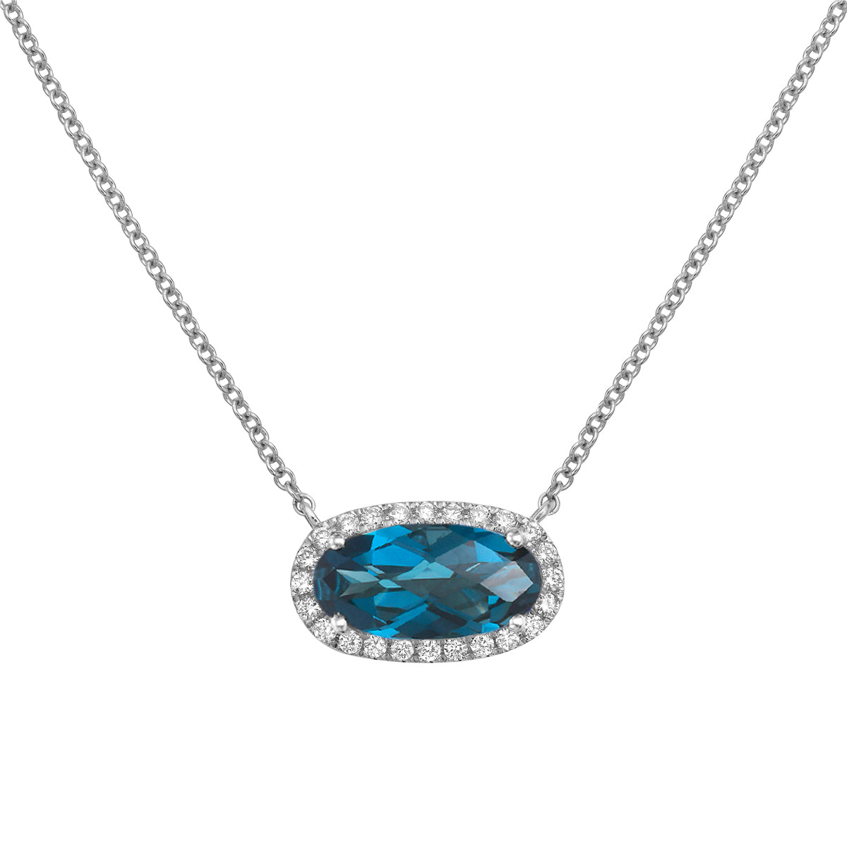 P090005-LBT - Necklace 14KW/0.9G 1LBT-2.28CT 24RD-0.22CT London Blue Topaz