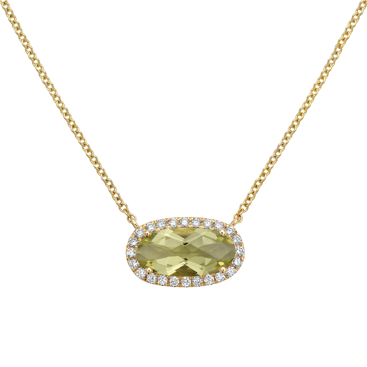 P090005Y-GGQ - Necklace 14KY/0.9G 1GGQ-1.69CT 24RD-0.20CT Green Gold Quartz