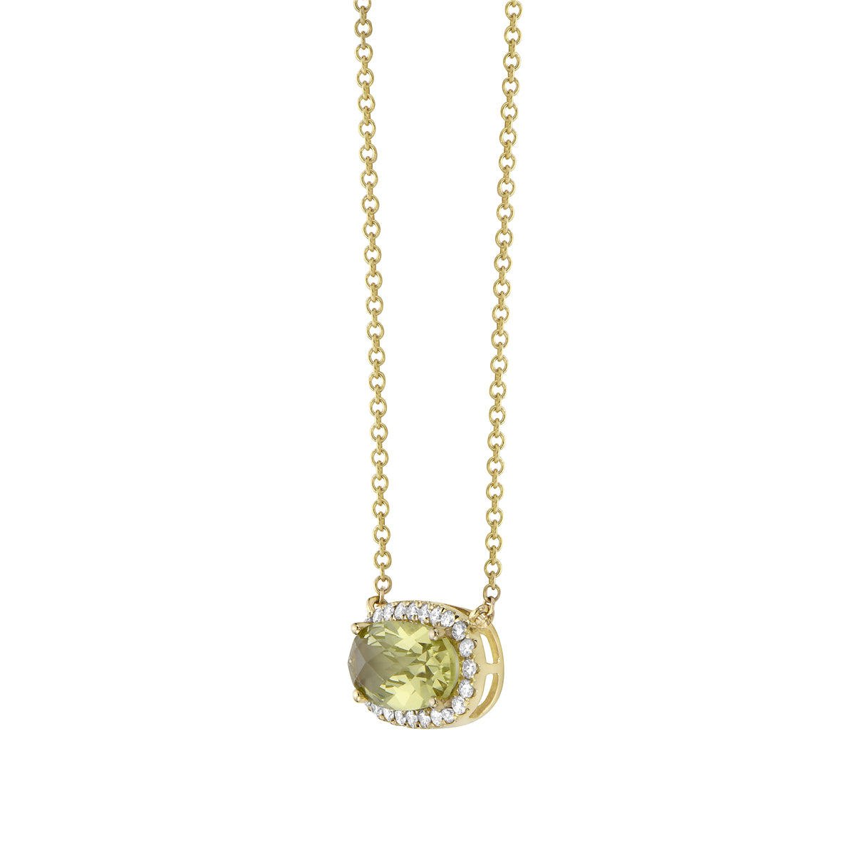 P090005Y-GGQ - Necklace 14KY/0.9G 1GGQ-1.69CT 24RD-0.20CT Green Gold Quartz