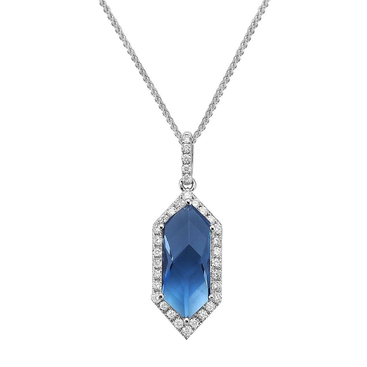 Pendant 14KW/1.3G 1LBT-3.10CT 33RD-0.30CT W/Chain London Blue Topaz