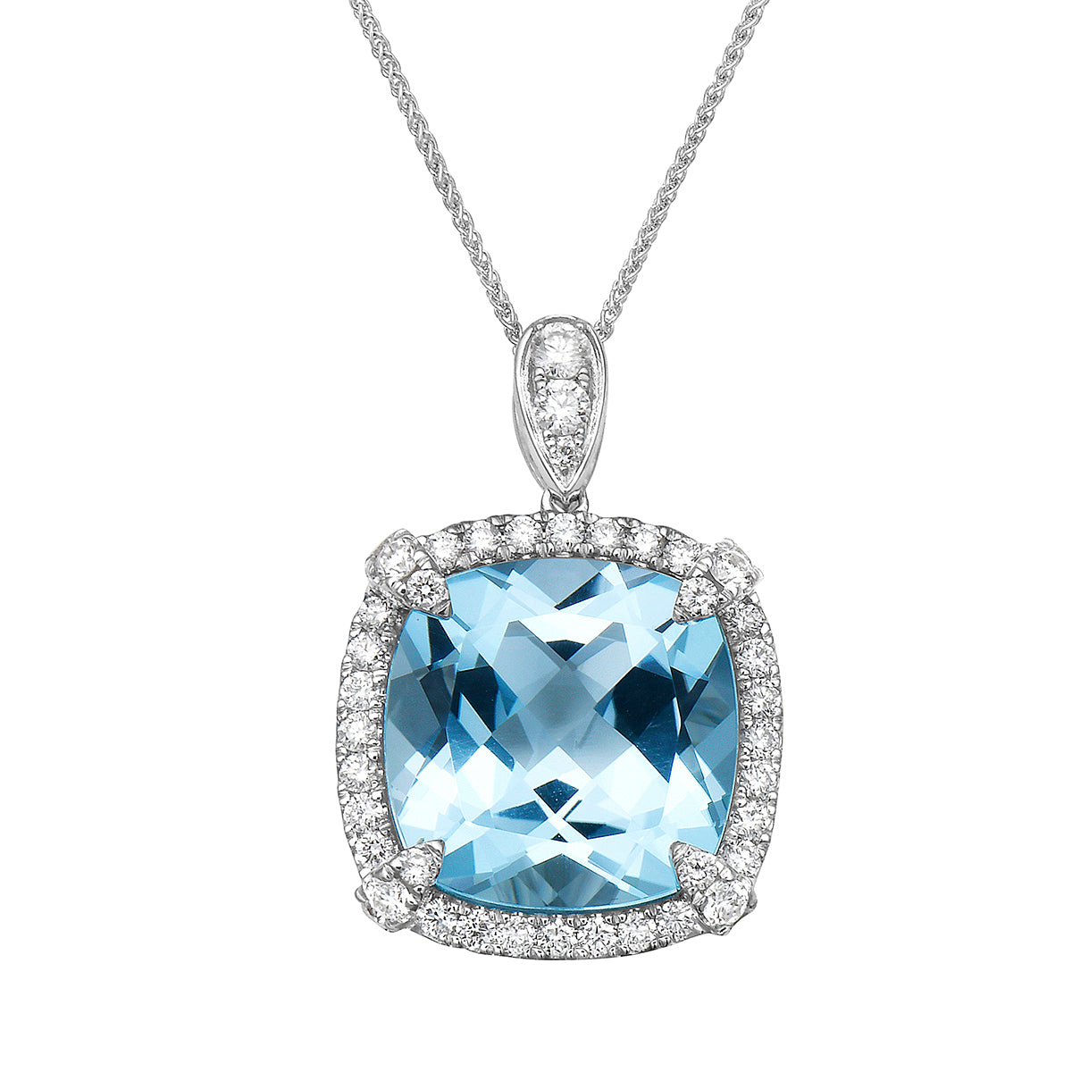 P090013W-SBT - Pendant 14KW/3.4G 1SBT-14.10CT 43RD-0.83CT (14MM) Sky Blue Topaz