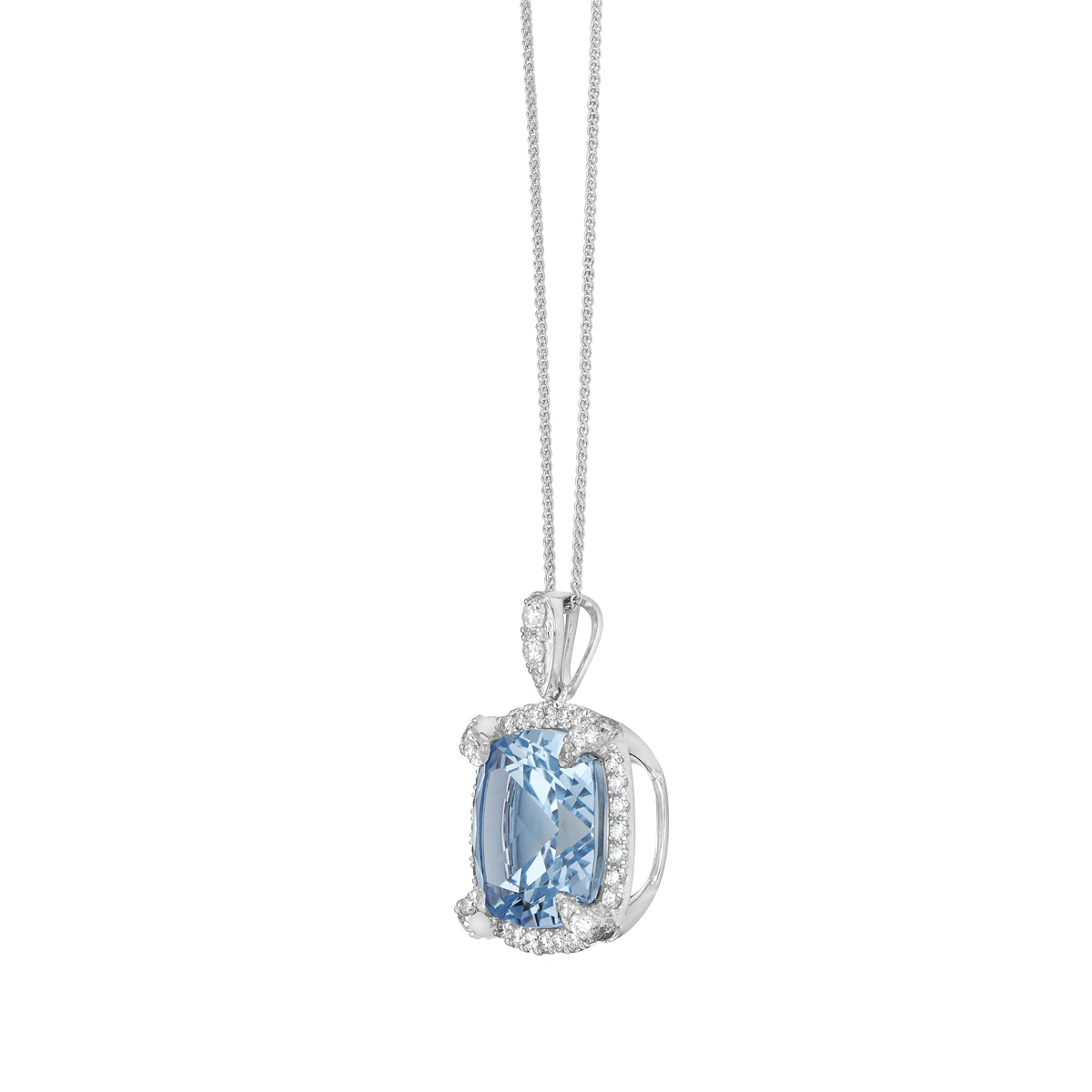 P090013W-SBT - Pendant 14KW/3.4G 1SBT-14.10CT 43RD-0.83CT (14MM) Sky Blue Topaz