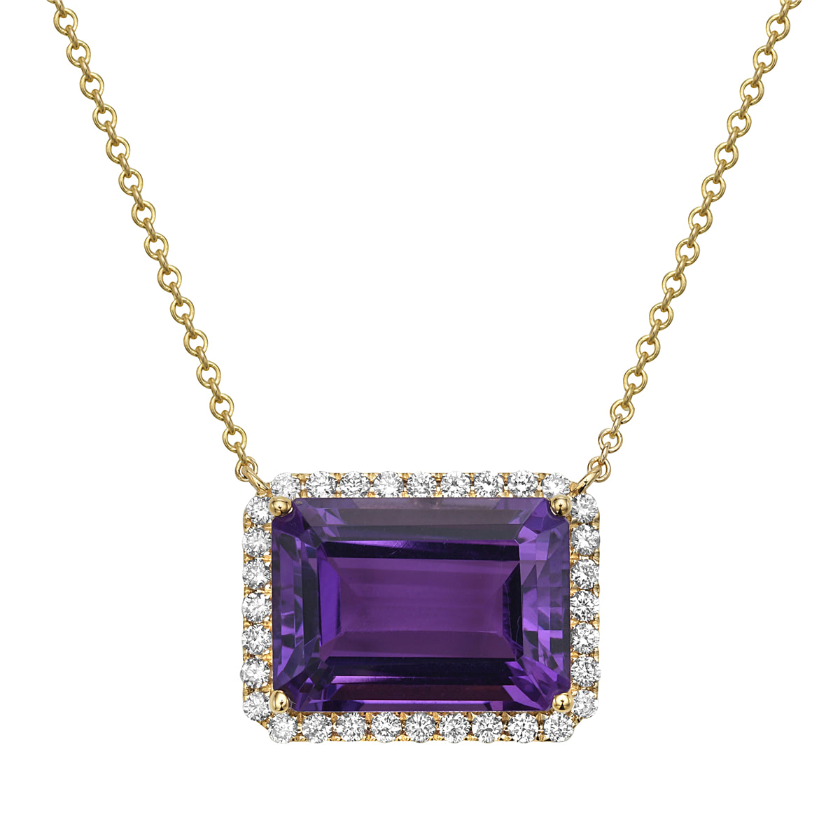 P090016Y-AME - Necklace 14KY/1.9G 1AME-7.46CT 32RD-0.39CT Amethyst