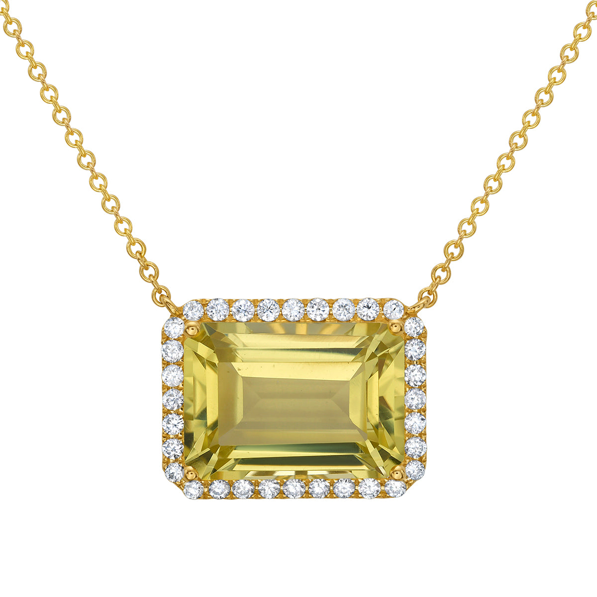 P090016Y-GGQ - Necklace 14KY/1.9G 1GGQ-6.63CT 32RD-0.38CT Gold Green Quartz
