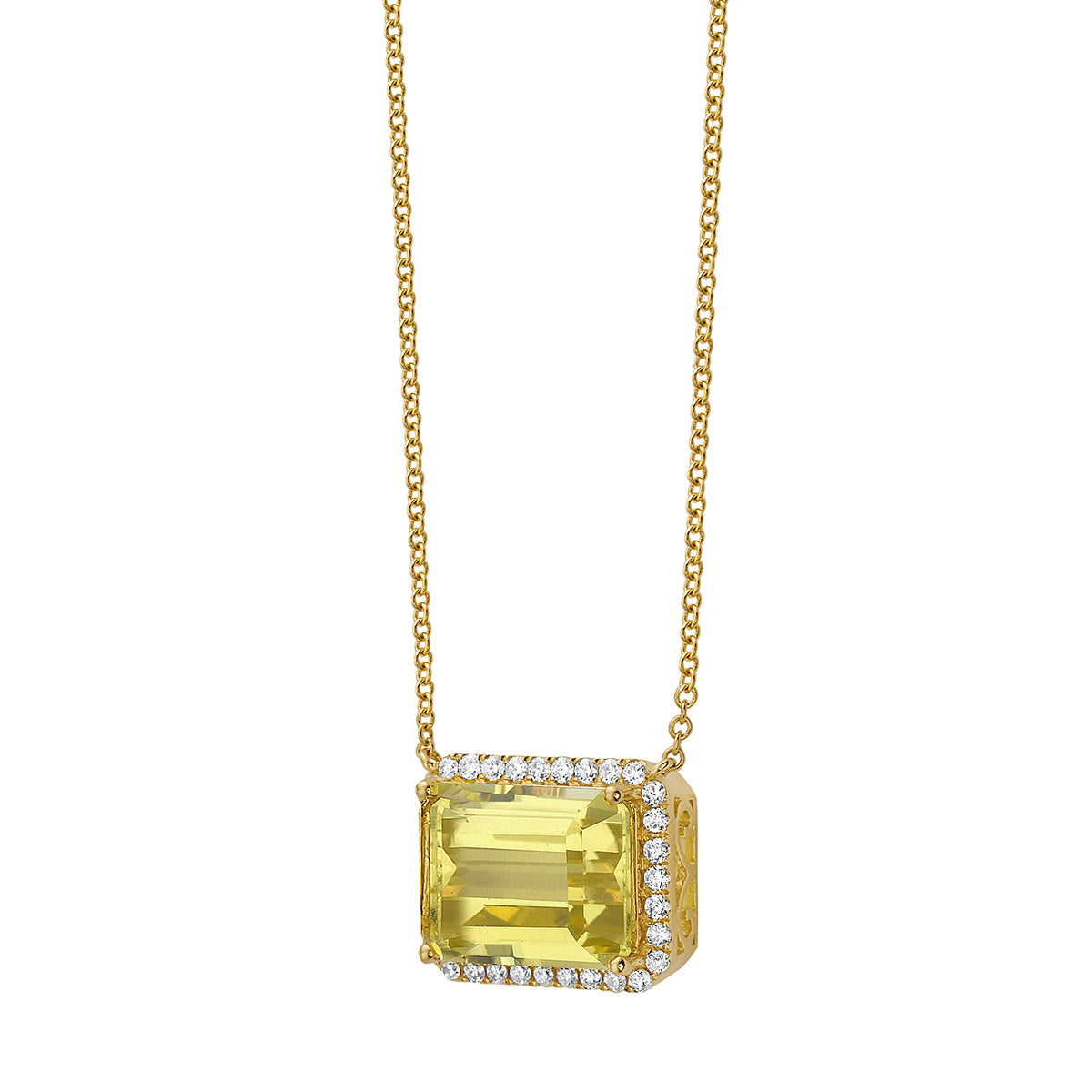 P090016Y-GGQ - Necklace 14KY/1.9G 1GGQ-6.63CT 32RD-0.38CT Gold Green Quartz