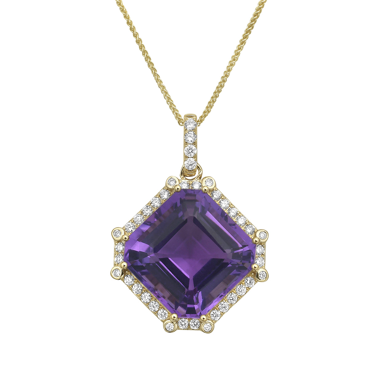 P090018Y-AME - Pendant 14KY/2.5G 1AME-12.93CT 40RD-0.43CT Amethyst