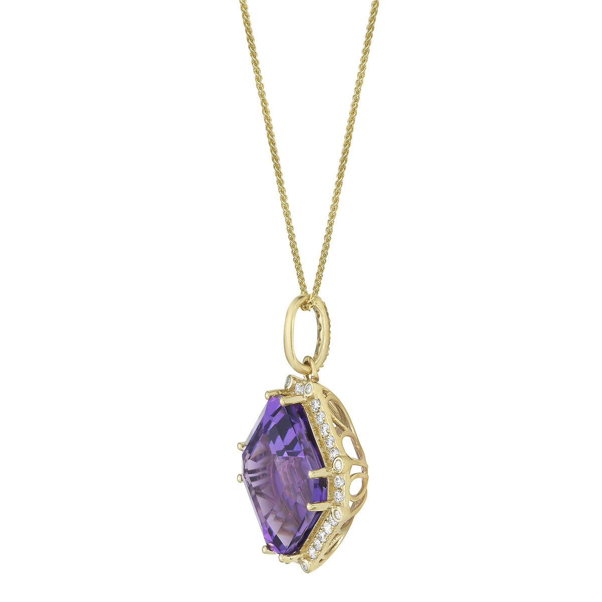 P090018Y-AME - Pendant 14KY/2.5G 1AME-12.93CT 40RD-0.43CT Amethyst