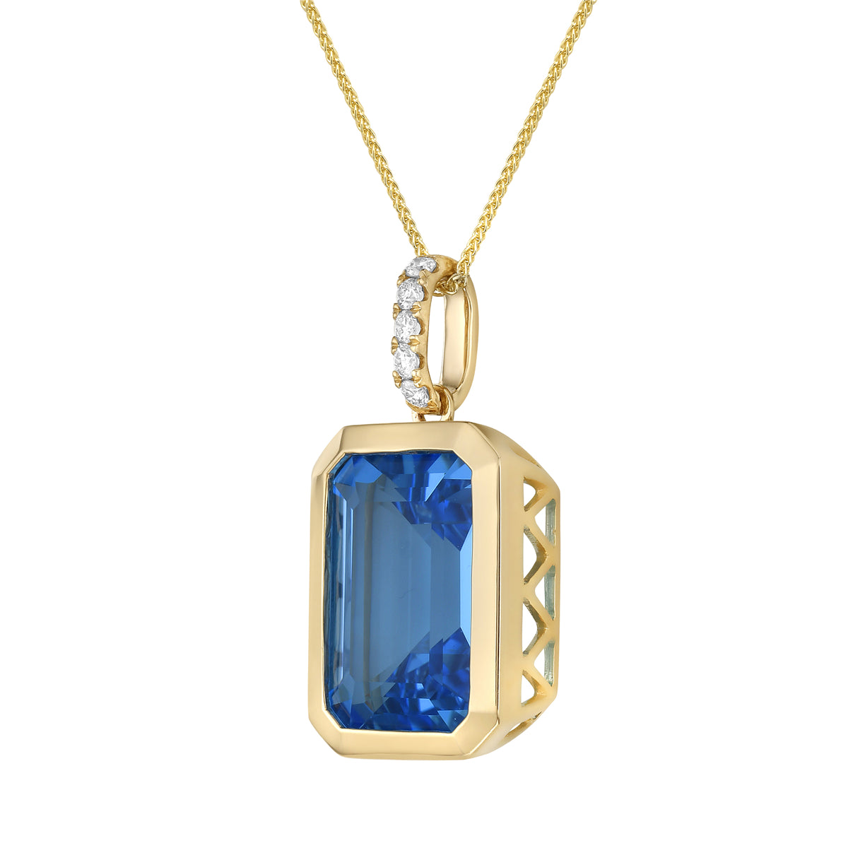 Pendant 14KY/3.0G 1SWBT-8.50CT 5RD-0.08CT Swiss Blue Topaz