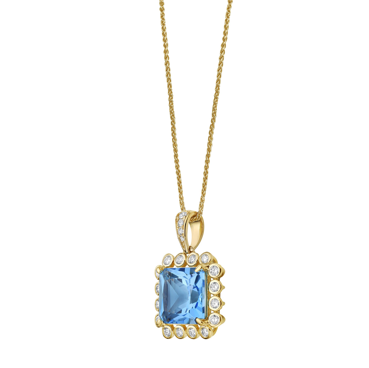 P090024Y-SWBT - Pendant 14KY/2.6G 1SWBT-5.70CT 20RD-0.40CT Swiss Blue Topaz
