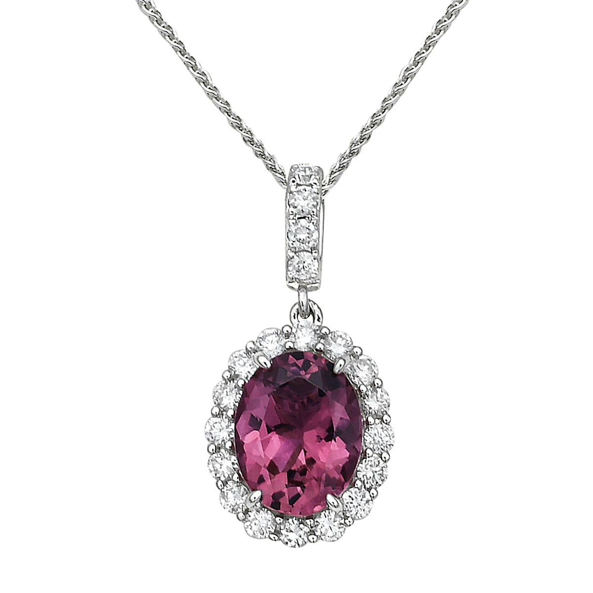 Pendant 14KW/1.2G 1PT-1.89CT 20RD-0.40CT Pink Tourmaline