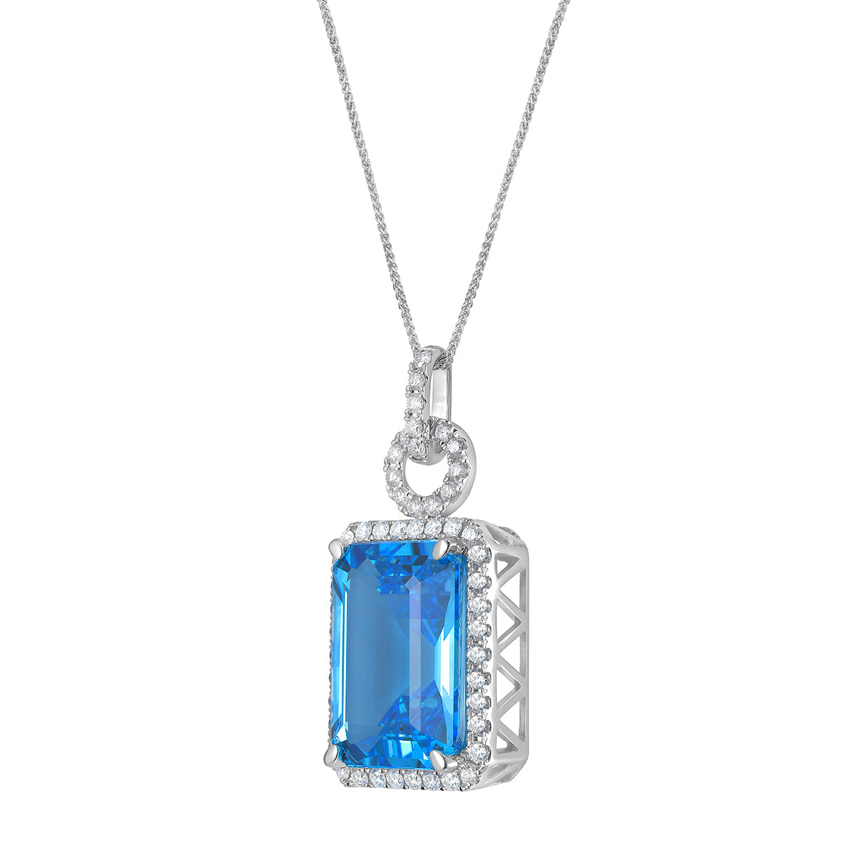 P090034-SWBT - Pendant 14KW/4.3G 1SWBT-21.85CT 49RD-1.00CT Swiss Blue Topaz