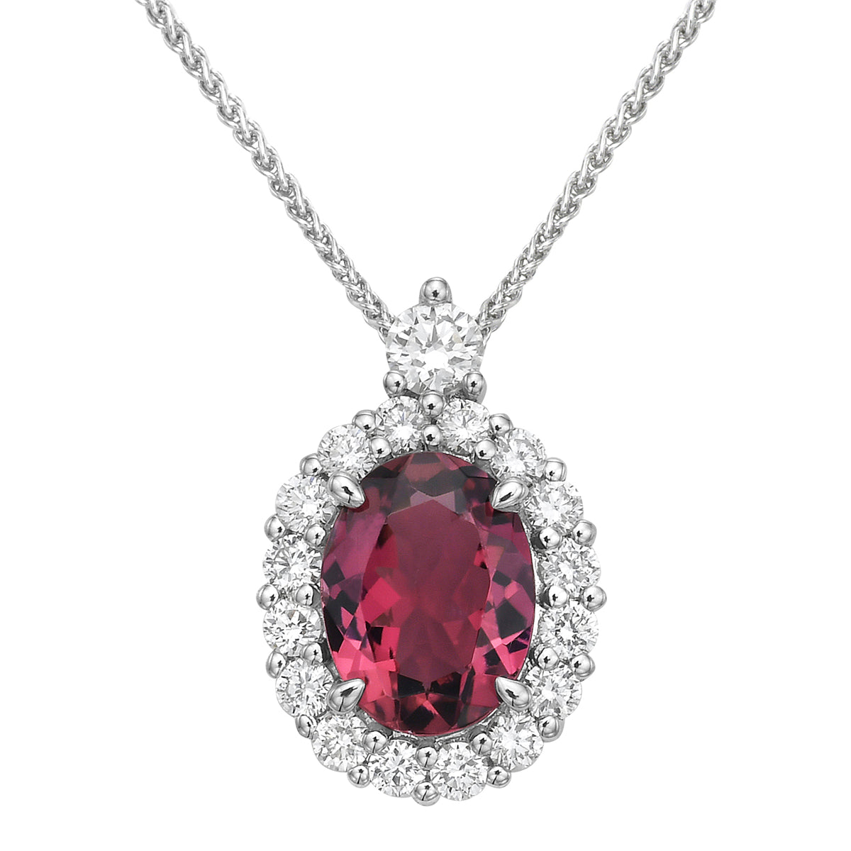 P090041-PT - 8Pendant 14KW/1.0G 1PT-1.15CT 17RD-0.35CT Pink Tourmaline