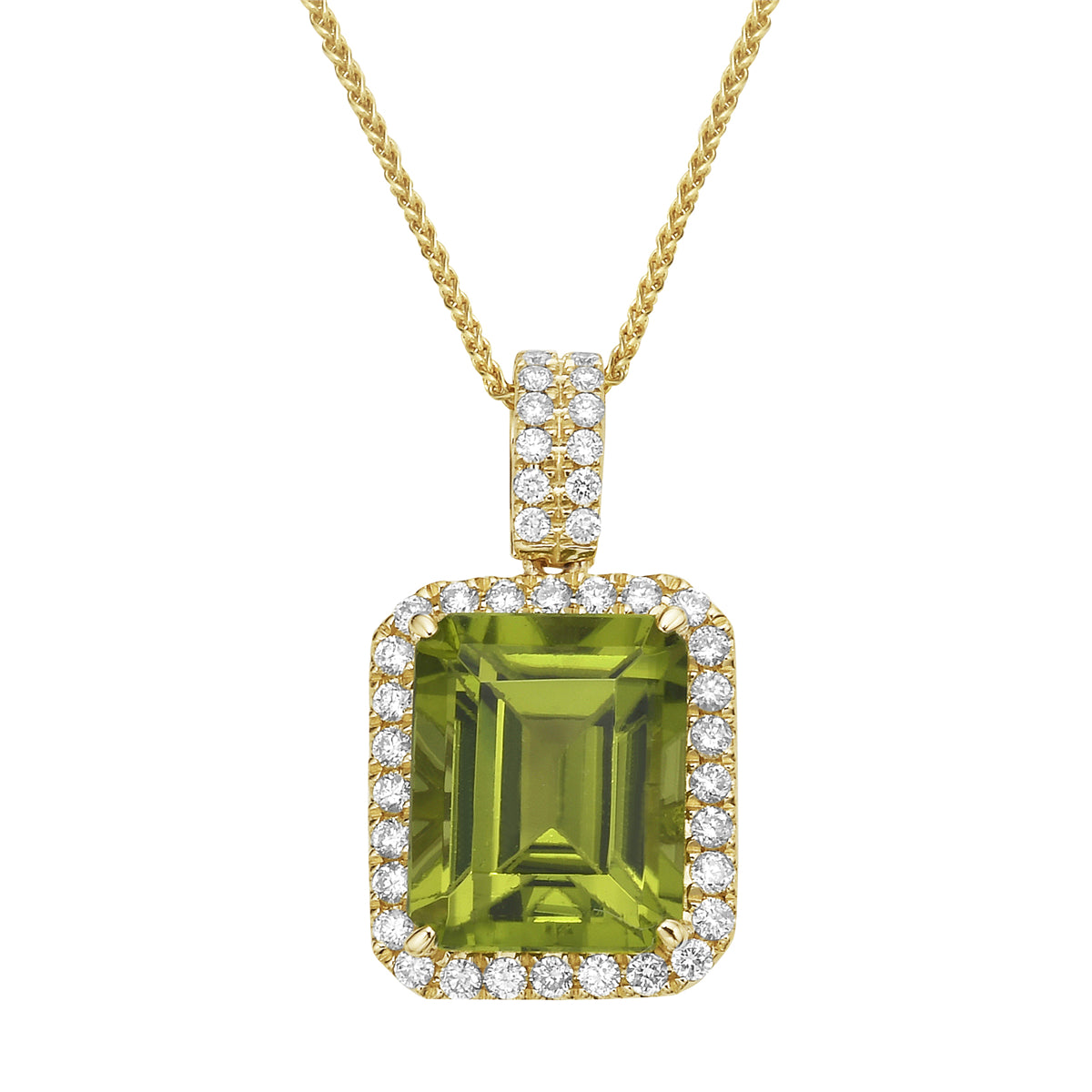 P090044Y-PER - Pendant 14KY/1.5G 1PER-3.68CT 40RD-0.28CT Peridot