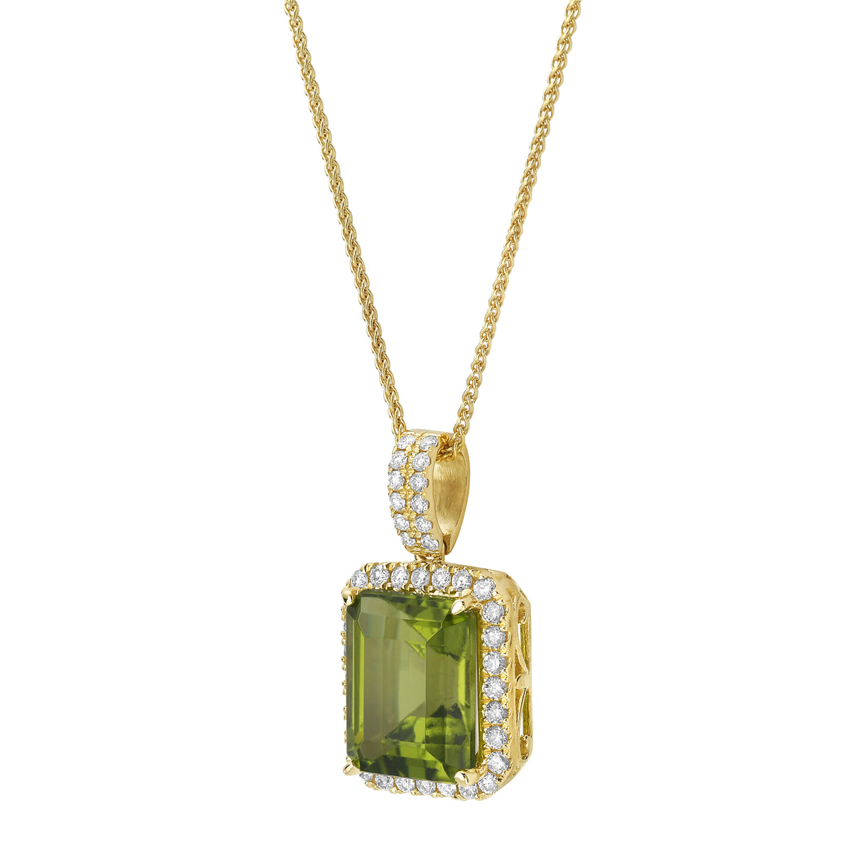 P090044Y-PER - Pendant 14KY/1.5G 1PER-3.68CT 40RD-0.28CT Peridot