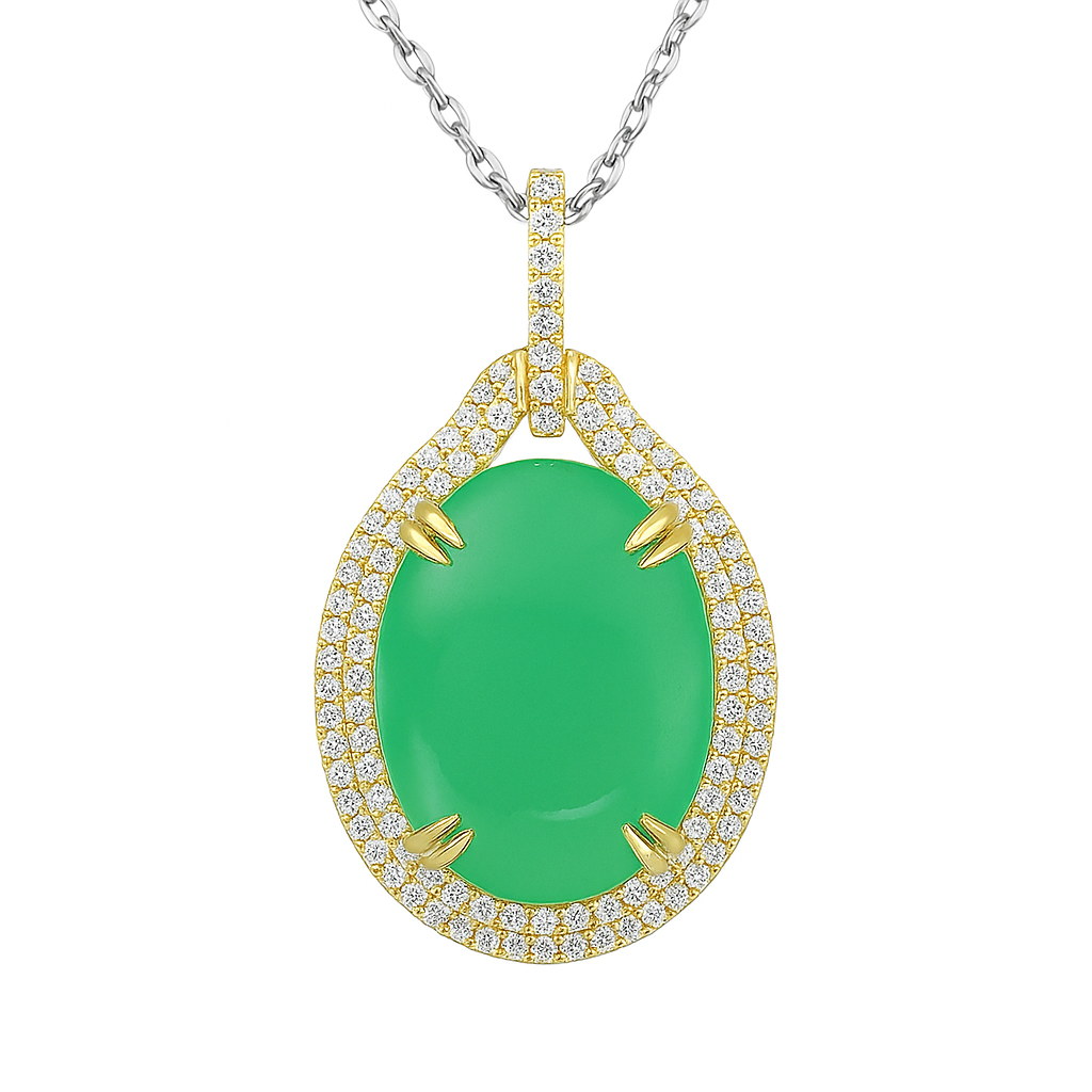 14K Yellow Gold Chrysoprase Pendant, 7.89ct