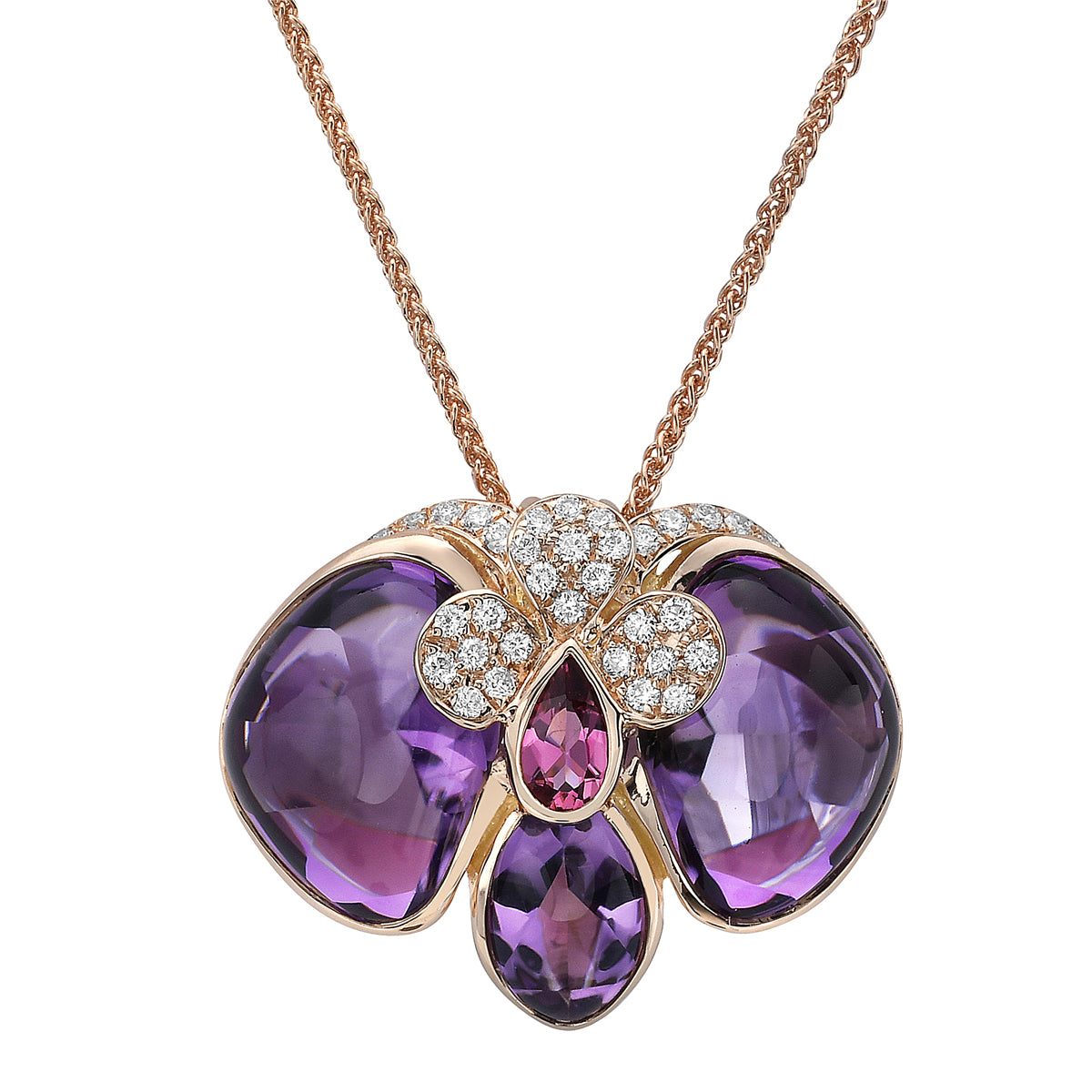 P090062R-A/PT - PENDANT 18KR-2.41G 33D-0.12CT 3AME-5.33CT 1PT-0.11CT AMETHYST & PINK TOURMILANE
