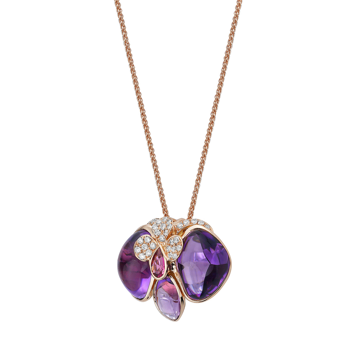 P090062R-A/PT - PENDANT 18KR-2.41G 33D-0.12CT 3AME-5.33CT 1PT-0.11CT AMETHYST & PINK TOURMILANE