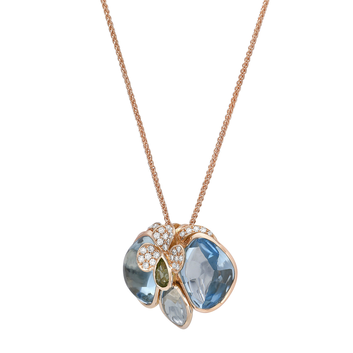 P090062R-BT/P - PENDANT 18KR-2.41G 33D-0.12CT 3BT-7.01CT 1PER-0.13CT BLUE TOPAZ & PERIDOT