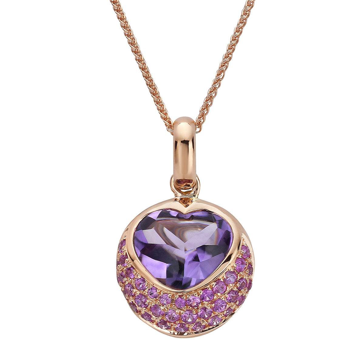 P090063R-AM/PS - PENDANT 18KR-2.32G 36PS-041CT 1AME-1.53CT AMETHYST & PINK SAPP