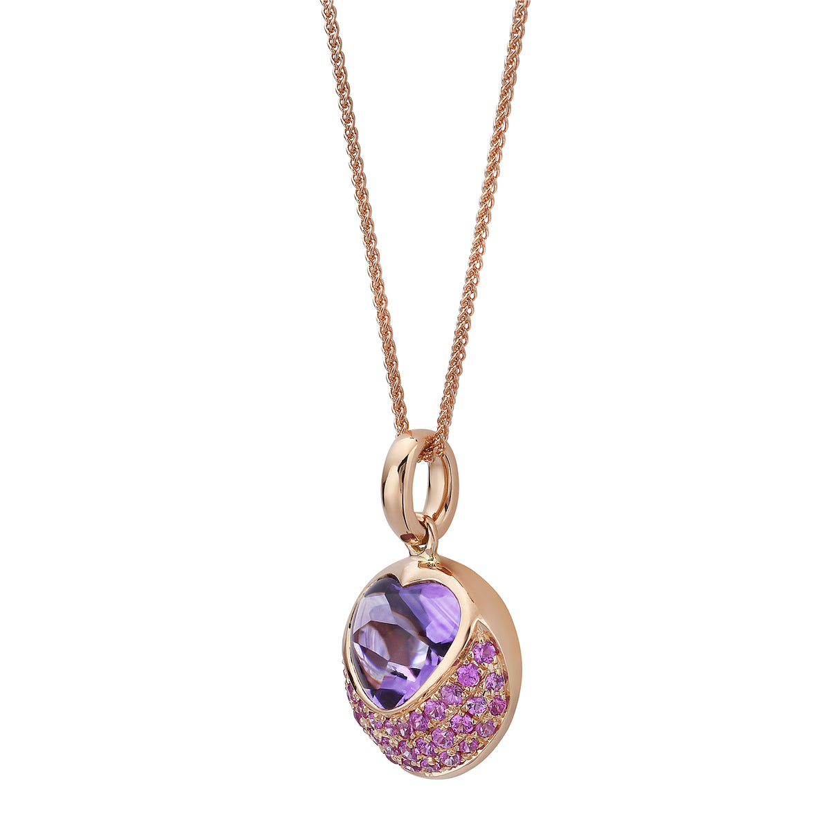 P090063R-AM/PS - PENDANT 18KR-2.32G 36PS-041CT 1AME-1.53CT AMETHYST & PINK SAPP