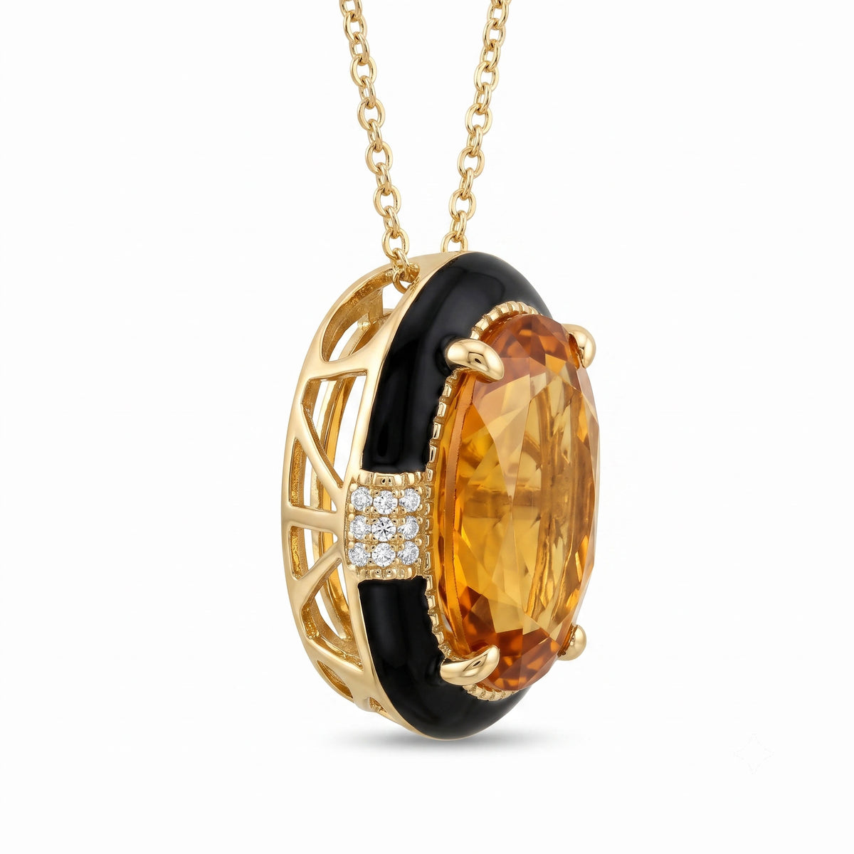 P090083Y-CIT - Pendant 14KY/3G 1CIT-6.74CT 18RD-0.06CT Citrin