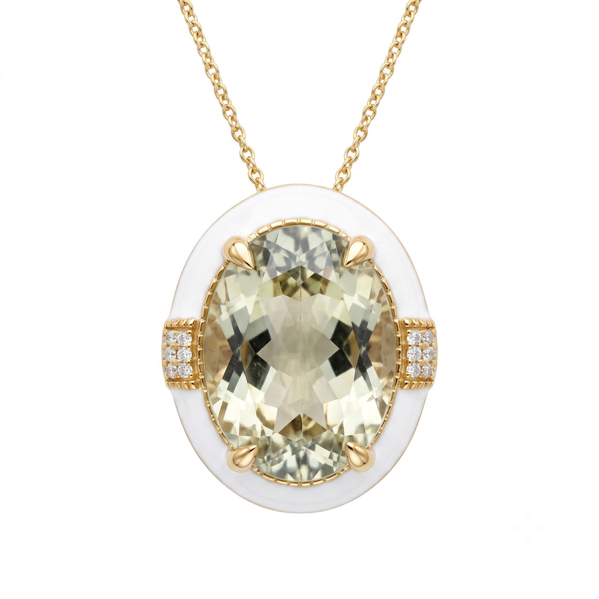 P090083Y-G.AME - Pendant 14KY/2.9G 1G.AME-7.01CT 18RD-0.06CT Green Amethyst