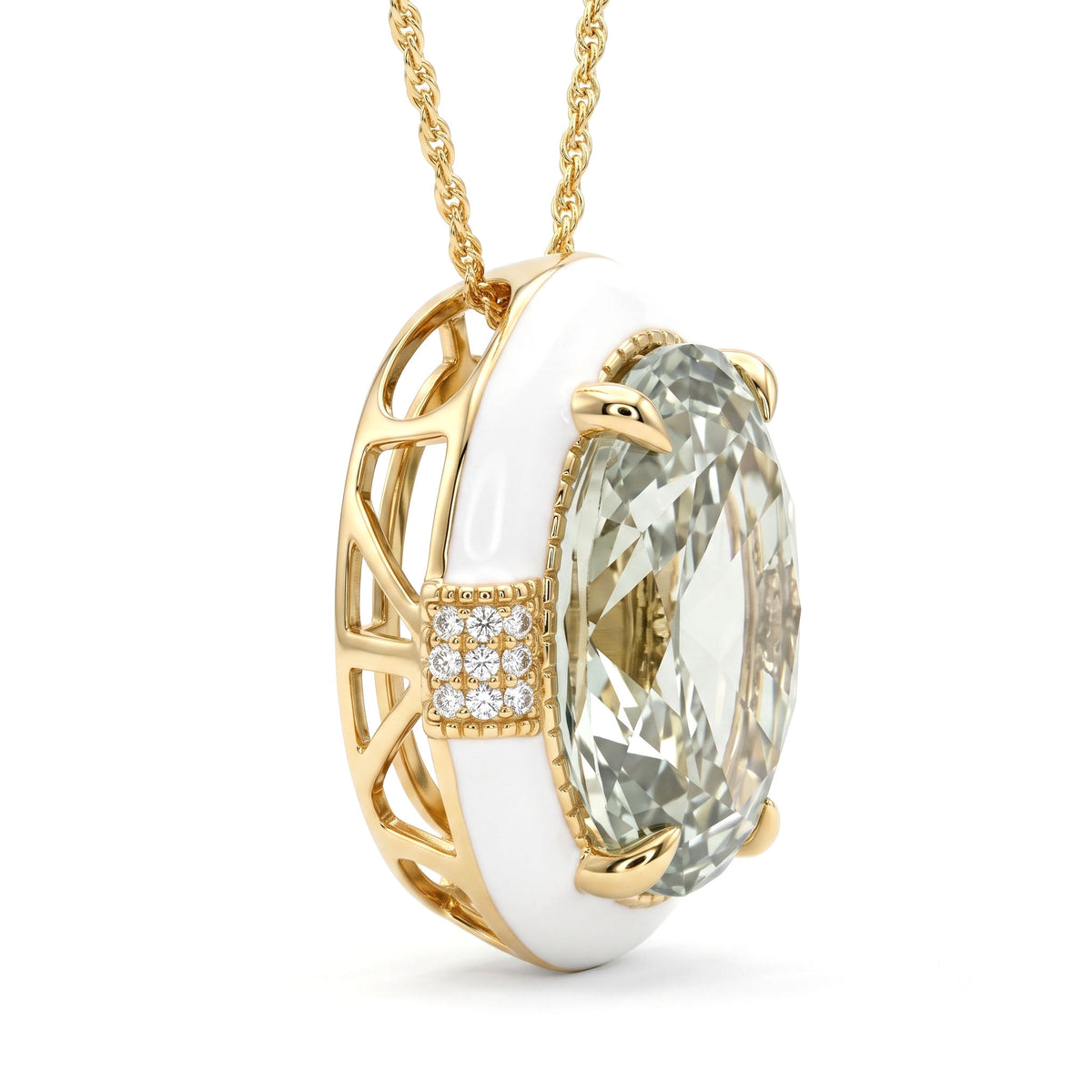 P090083Y-G.AME - Pendant 14KY/2.9G 1G.AME-7.01CT 18RD-0.06CT Green Amethyst
