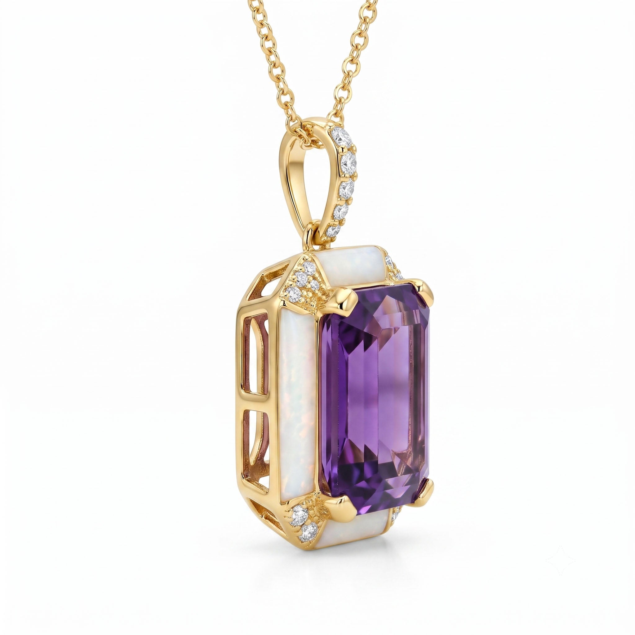 P090089Y-AME - Pendant 14KY/2.7G 1AME-4.59CT 25.2RD-0.11CT Amethyst