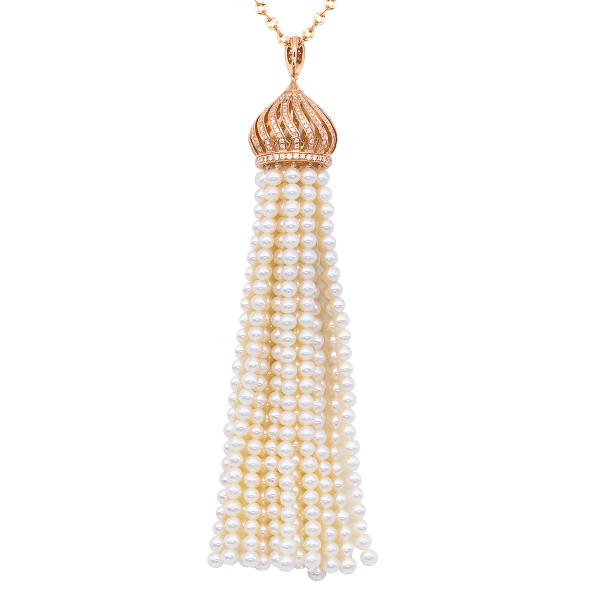 18K Rose Gold Freshwater Pearl Tassel Pendant,