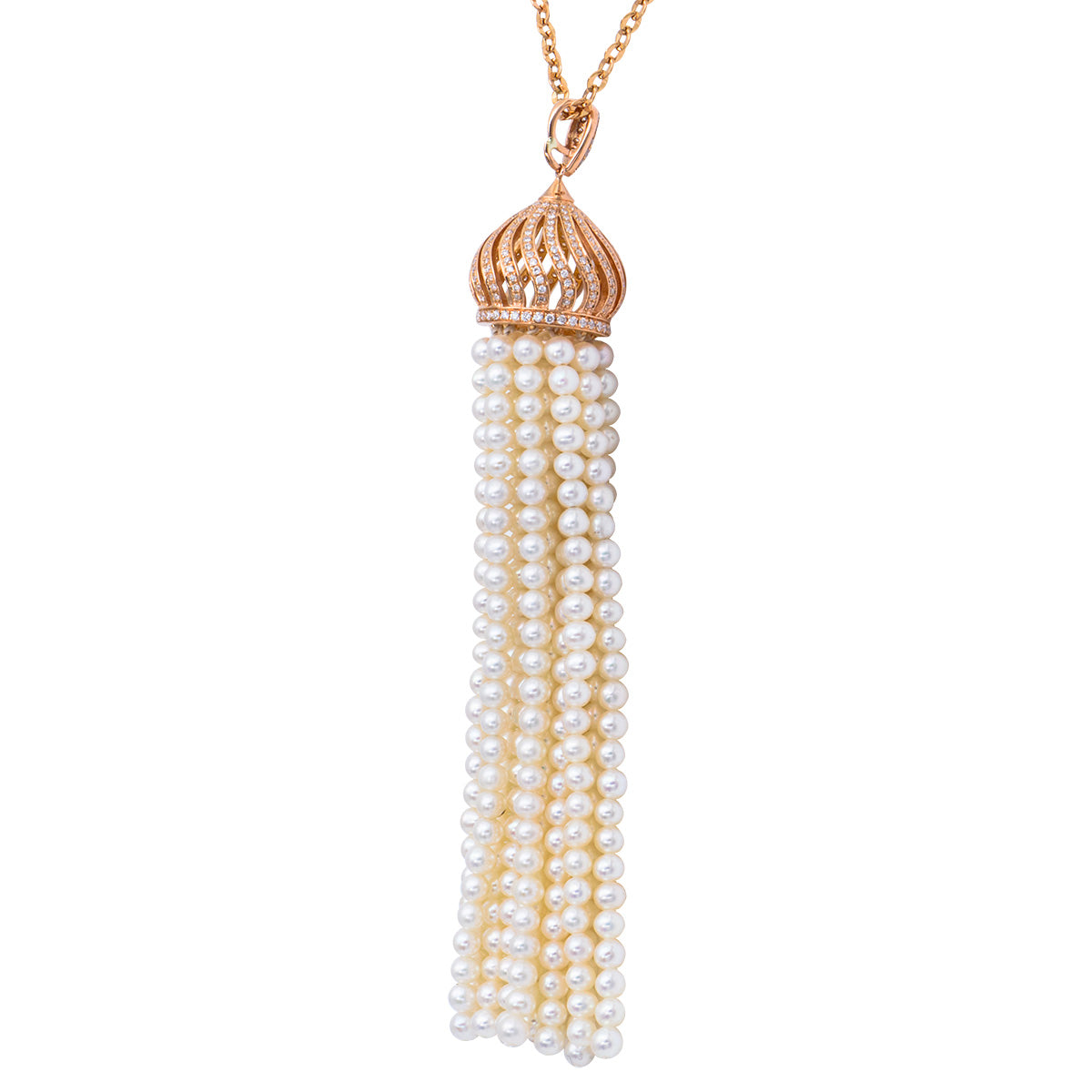 18K Rose Gold Freshwater Pearl Tassel Pendant,