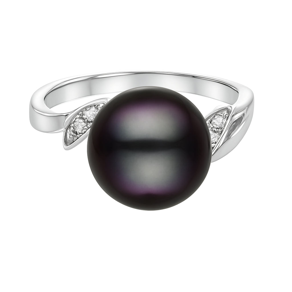 14K White Gold Tahitian Pearl Ring, 10-11mm, 0.05ct